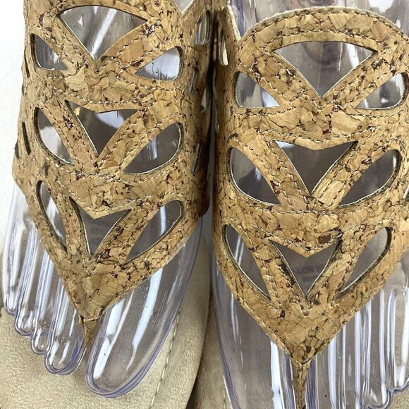 Duck Head Women's Tan Slip-On Cork Dressy Open Toe Wedge Sandals 3" Heal SZ 9.5 - Picture 11 of 13